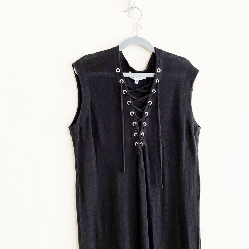 IRO Size XS Daisy Linen Knit Maxi Dress Lace Up V Neck Sleeveless Washed Black - Picture 4 of 10